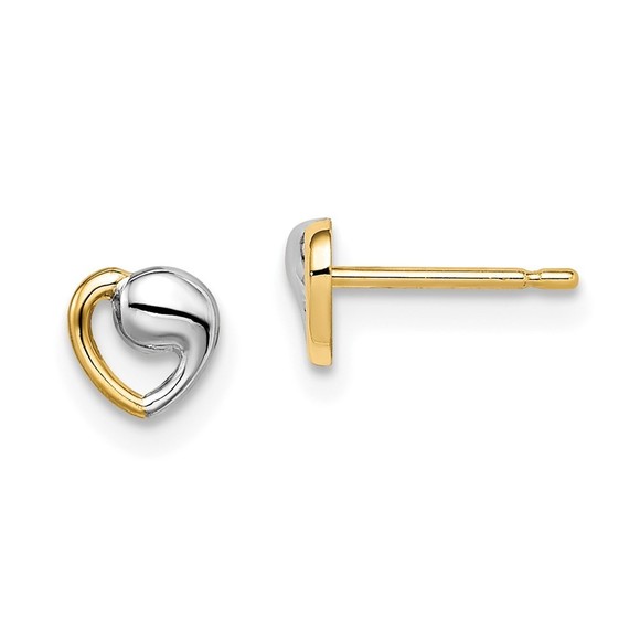 14k Yellow Gold Madi K Children's Jewelry & White Rhodium Heart Post Earrings
